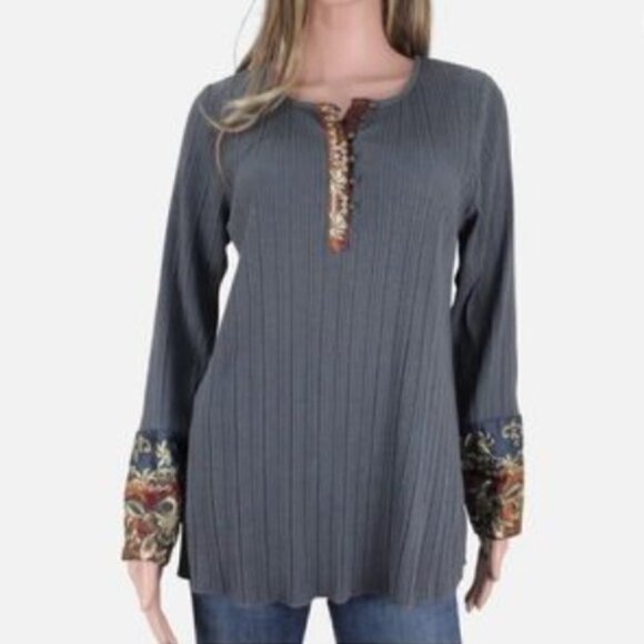 Soft Surrounding XL Tunic Top Embroidered India Boho Ribbed Gray - Picture 15 of 15